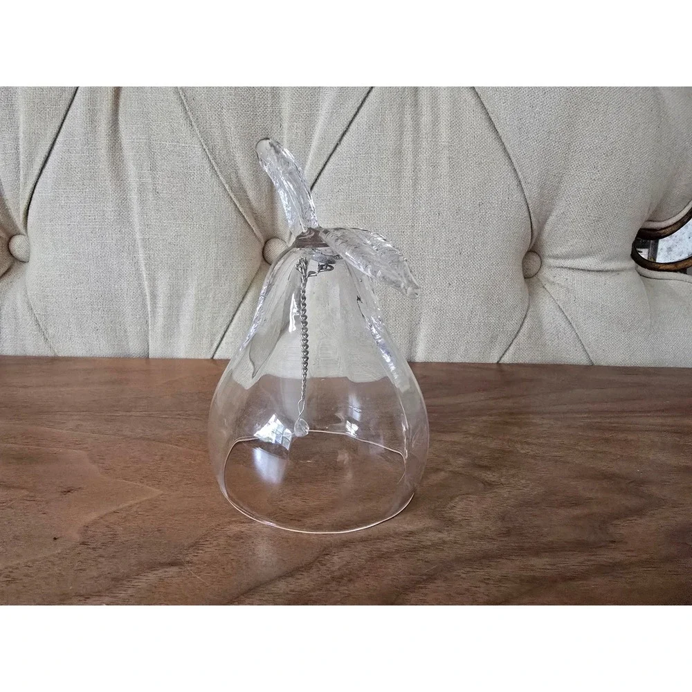 Vintage crystal glass pear bell with leaf